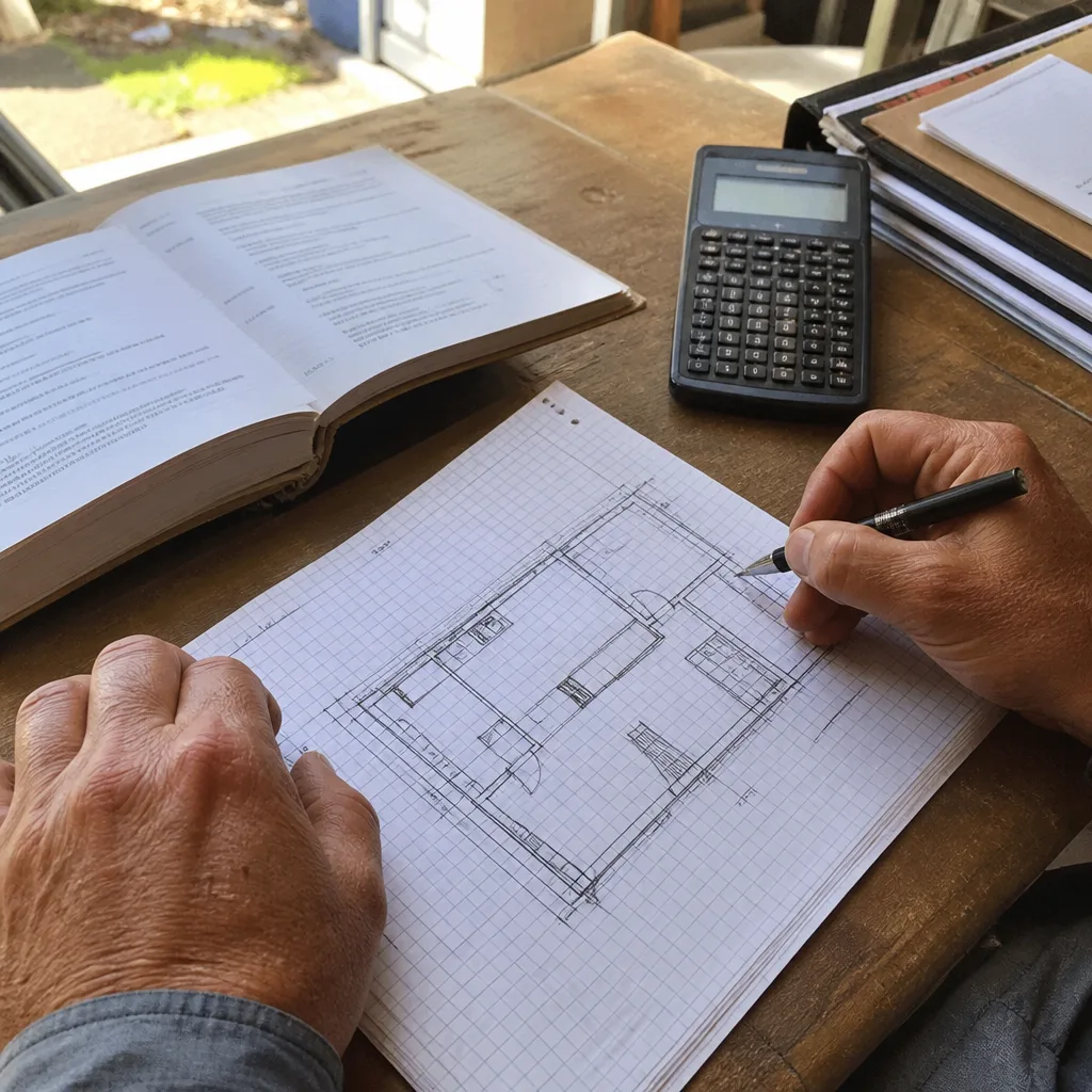 Architect designing a residential floor plan for an ADU project